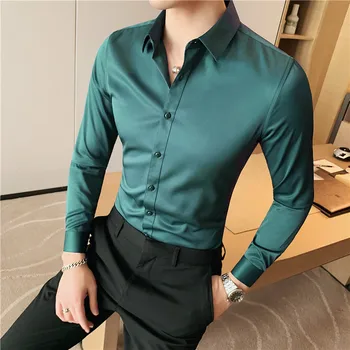 10 Цветов, Высококачественная Мужская Рубашка, Осенняя Однотонная Модная Универсальная Деловая рубашка Slim Fit, Социальная Повседневная Рубашка