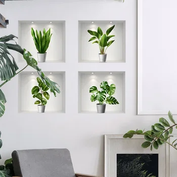 2022 Новая креативная имитация 3D-наклеек на стены с зелеными растениями в горшках, Гостиная, кабинет, офис, водонепроницаемые декоративные наклейки