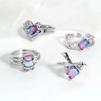 2023 Блестящие Розовые Кольца с цирконом Для женщин, трендовый Новый Корейский дизайн, Серебряное кольцо с открытым сердцем, подарок танцовщице, Бесплатная Доставка