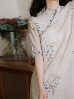 2023 Креативное Улучшение Китайского Цветочного Узора Cheongsam Платье Ципао с Ретро Принтом Длинное Платье Ципао
