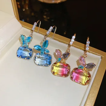 2023 Новые Корейские простые серьги-бабочки с блестящими кристаллами, модные Роскошные Женские серьги-подвески Sweet Senior с геометрическим рисунком, ювелирные изделия
