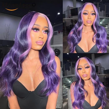 30-дюймовые парики из человеческих волос с фиолетовой подсветкой, Бразильские парики из человеческих волос с кружевной фронтальностью 13x4, парики с фиолетовой подсветкой HD, Прозрачный Парик с кружевной фронтальностью