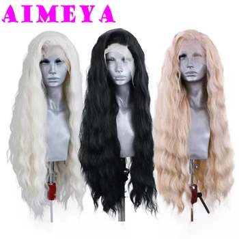 AIMEYA Platinum Парики для Женщин Микс Блонд Синтетический Парик Фронта Шнурка Черный Длинный Парик Из Натуральных Волнистых Синтетических Волос Для Ежедневного Использования Косплей