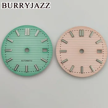 BURRYJAZZ 30,5 мм Розово-зеленый стерильный циферблат часов Со светящимся циферблатом, подходит для механизма NH35, подходит для заводной головки на 3 часа и 3,8 часа.