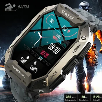 C20 Военные мужские часы Мужские умные часы Carbon Black Ultra Army Outdoor IP68 5ATM Водонепроницаемый Пульсометр Уровень кислорода в крови Satm Пригодный для носки