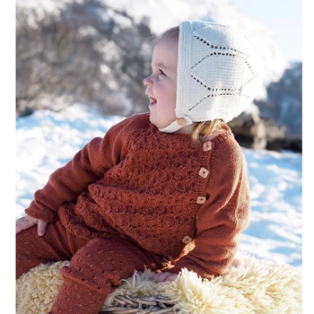 FOCUSNORM 0-24 м Зимние Комплекты трикотажной одежды для новорожденных мальчиков и девочек, Однотонные топы с длинными рукавами и боковыми пуговицами, Комплект брюк
