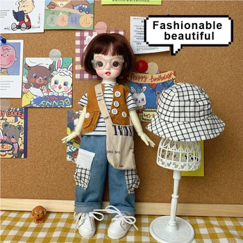 H02-011 детская игрушка ручной работы, одежда для куклы BJD /SD, джинсы в полоску 1/6 30 см, сумка, шляпа, 5 шт./компл.
