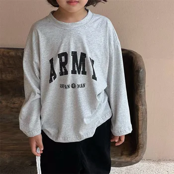 HoneyCherry/ Детская Хлопковая Модная футболка, Осенняя Новая футболка с длинными рукавами и буквенным принтом, Детская одежда