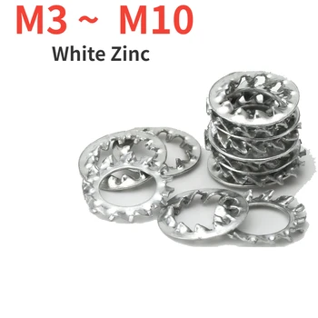 M3 M4 M5 M6 M8 M10 GB861.2 Внутренняя Зубчатая Прокладка Стопорной шайбы Из Белого цинка С Несколькими Наружными зубьями