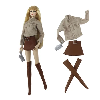 NK 1 комплект модной одежды для кукол 11,5 дюймов, комплект одежды для Барби, кожаное пальто + юбка + сумка + ботинки из искусственной кожи для кукол 1/6, аксессуары для кукол