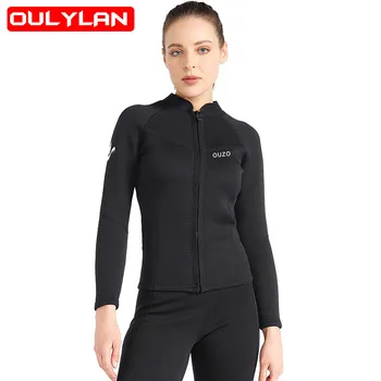 Oulylan/ Новый женский гидрокостюм, куртка с молнией спереди 1,5 мм, водолазный костюм для серфинга, подводного плавания, зимний купальный костюм, сохраняющий тепло