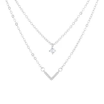 POPACC Sweet Простые V-образные Многослойные ожерелья для женщин, Темперамент, Цепочка с циркониевым воротником, Вечерние Свадебные украшения