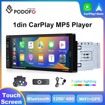 Podofo 1din CarPlay Android Авторадио Универсальный Автомобильный Мультимедийный Плеер Bluetooth Сенсорный Экран Авторадио Головное Устройство FM Стерео