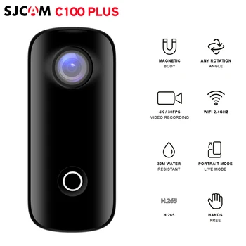 SJCAM C100 Plus Mini Action Camera 4K/30fps Video Thumb Camera 30m Водонепроницаемое Wi-Fi Соединение Совместное использование приложений для Видеозаписи Видеоблогов