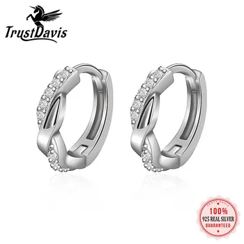 TrustDavis Настоящее серебро S925 Пробы, модные серьги-кольца с геометрическим цирконием для женщин, свадебные украшения для девочек, LB615