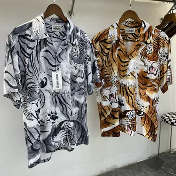 Y2K Новинка 2023 года, Гавайская рубашка с отложным воротником и принтом ста тигров, гавайская рубашка с короткими рукавами, Летняя распродажа мужской одежды