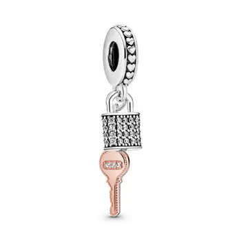 Аутентичный замок из бисера стерлингового серебра 925 пробы и брелок для ключей, подходящий для женщин Pandora, Браслет, Подарок, ювелирные изделия своими руками