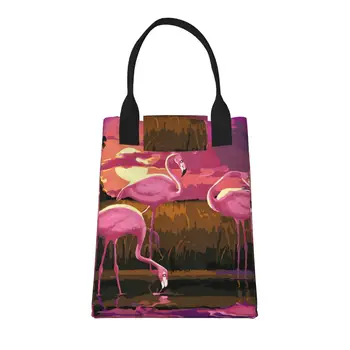 Большая модная сумка для покупок Flamingos с ручками, многоразовая хозяйственная сумка из прочной винтажной хлопчатобумажной ткани