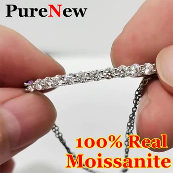 Браслет PureNew с муассанитом 1,3 карата, цепочка из стерлингового серебра 925 пробы, белый позолоченный лабораторный бриллиант, модный браслет для женщин