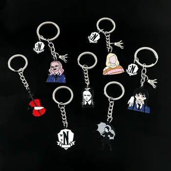 Брелки для ТВ-шоу Wednesday Addams, фигурка из мультфильма, аниме, Металлические эмалевые подвески, брелоки для мужчин, Женские аксессуары для ключей от автомобиля, подарки