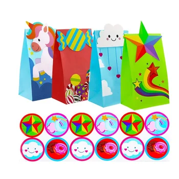Бумажный пакет Unicorn rainbow на заказ для детского дня рождения, вечеринки в честь дня рождения ребенка, маленькие пакеты для упаковки конфет gfit с наклейками