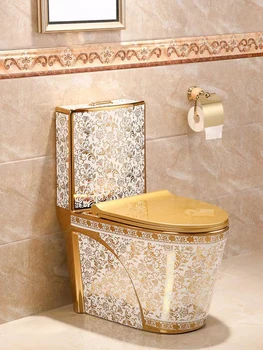 Бытовой золотой унитаз креативный цветной унитаз с водосберегающим завихрением, малогабаритный дезодорант, керамический унитаз