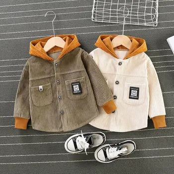 Весенне-осеннее вельветовое пальто для мальчиков, детская толстовка с капюшоном, новая куртка для малышей 1-4 лет, детская одежда
