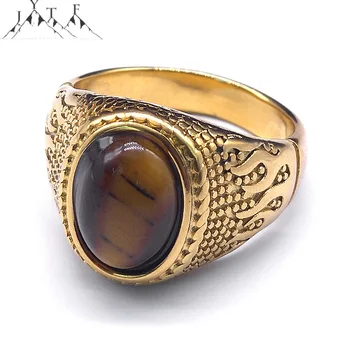 Винтажное мужское кольцо с камнем Тигровый глаз из нержавеющей стали, позолоченное пламя, мужские кольца на палец, ювелирные изделия, подарки для бойфренда RRR534S05