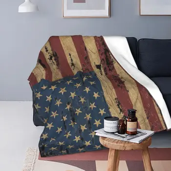 Винтажные потертые одеяла с флагом США, флисовый текстильный декор, Дышащее ультрамягкое покрывало для дивана, офисные покрывала
