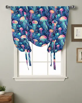 Градиентная занавеска в виде медузы для гостиной, римские шторы для кухни, кафе, короткие шторы на завязках