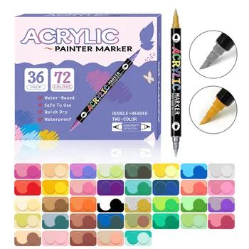 Двухцветные акриловые маркеры с двойным наконечником, Быстросохнущие акриловые ручки с граффити 12/24/48 цветов, непрозрачные акриловые ручки