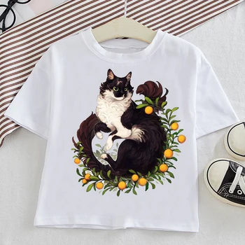 Детская одежда Футболка с милым котом и милыми животными для девочек Корейская тенденция Детская летняя футболка Модные топы Уличная одежда