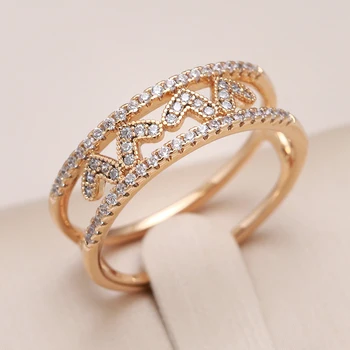 Женские кольца с натуральным цирконом Kinel Trend в форме сердца из розового золота 585 пробы, современные аксессуары для вечеринок, высококачественные ювелирные украшения на каждый день.