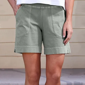 Женские повседневные шорты, однотонные шорты свободного кроя с высокой талией и эластичной резинкой на талии, 2023, летние пляжные брюки для девочек-подростков, уличная одежда