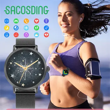 Женские умные часы AMOLED, Bluetooth-вызов, отслеживание движения, мониторинг здоровья, водонепроницаемые спортивные часы для Android ios 2023