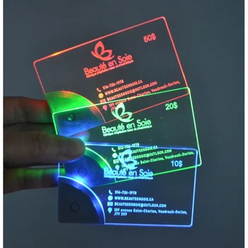 Запатентованная LINLI Мигающая светящаяся карточка с личным именем для рекламной, фирменной рекламной акриловой бизнес-светодиодной карточки