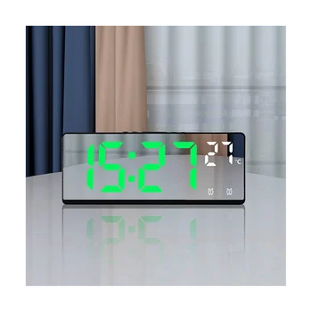 Зеркальный будильник с голосовым управлением, Цифровая температура, Двойной повтор будильника, Настольные часы, ночной режим 12/24 часа (белый)