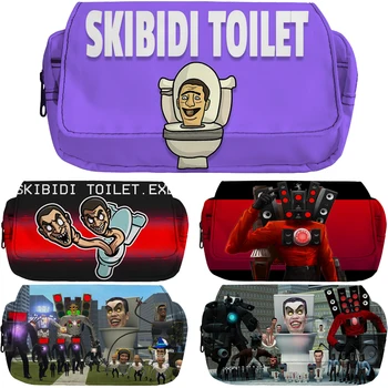 Игровой пенал для туалетной бумаги Skibidi, пенал для школьных принадлежностей, двойная канцелярская сумка, косметичка для путешествий, детская мультяшная сумка для карандашей
