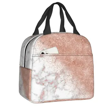 Изготовленная на Заказ Элегантная сумка для ланча из искусственного розового золота с конфетти из белого мрамора, женская Теплая сумка-холодильник, изолированный ланч-бокс для детей-школьников