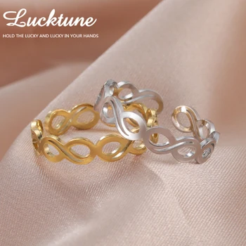 Кольца с символом Бесконечности Lucktune для женщин из нержавеющей стали, Минималистичное Геометрическое Регулируемое кольцо для любви, свадебные украшения, подарок для пары