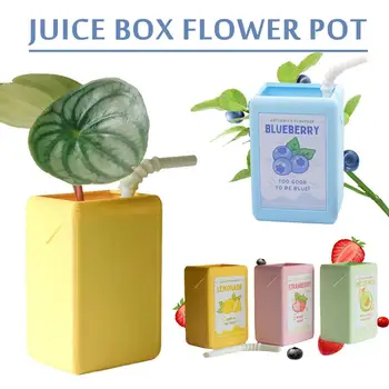 Красочный цветочный горшок в форме коробки для сока, Милые кавайные напитки, Кашпо из смолы для небольших растений, Сочный Домашний Офисный декор W8s3
