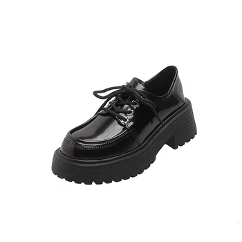Маленькие кожаные туфли в британском стиле 2023, весенне-осенние лоферы, обувь на платформе с толстой подошвой, обувь на шнуровке