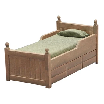 Мебель для кукольного домика Двуспальная кровать с постельными принадлежностями и выдвижными ящиками для аксессуаров для кукольного домика