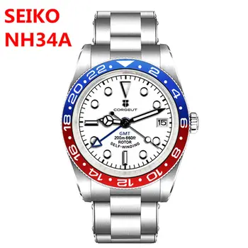 Механизм NH34 39 мм Роскошные Часы Corgeut 2023 200 М Водонепроницаемые Часы reloj hombre GMT Для Дайвинга Со Светящимся Сапфировым Стеклом для Мужчин