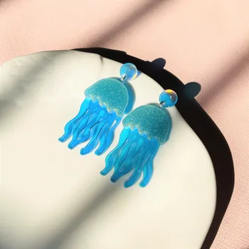 Милые Женские серьги-гвоздики с голубой медузой, Дешевые Акриловые Свадебные серьги Для женщин, Очаровательные Корейские серьги с крупными животными, ювелирные изделия