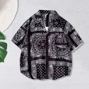 Модная мужская рубашка, пляжная рубашка с термоусадкой, короткий рукав, универсальная летняя гавайская рубашка с цветочным принтом из ореха кешью