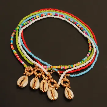Модное Богемное ожерелье из разноцветных бусин в виде ракушек для женщин, Летнее Короткое ожерелье-чокер с воротником из бисера, женские украшения