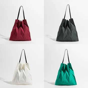 Модные женские геометрические плиссированные сумки в Корейском стиле, холщовая сумка через плечо большой емкости, женская сумка для покупок, женская сумка-тоут