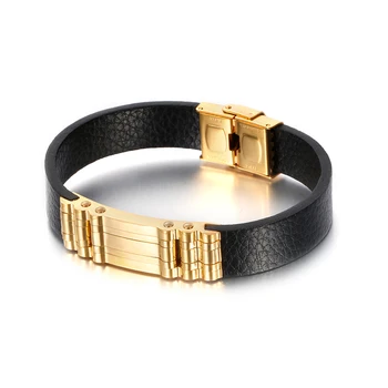 Модный кожаный широкий мужской браслет золотого цвета с пряжкой из нержавеющей стали, крутой браслет в модном уличном стиле в стиле панк