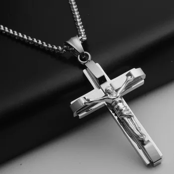 Модный мужской кулон с крестом, Цвет Титановая сталь, Подвеска с крестом Иисуса, ювелирные изделия для мужчин, ожерелье